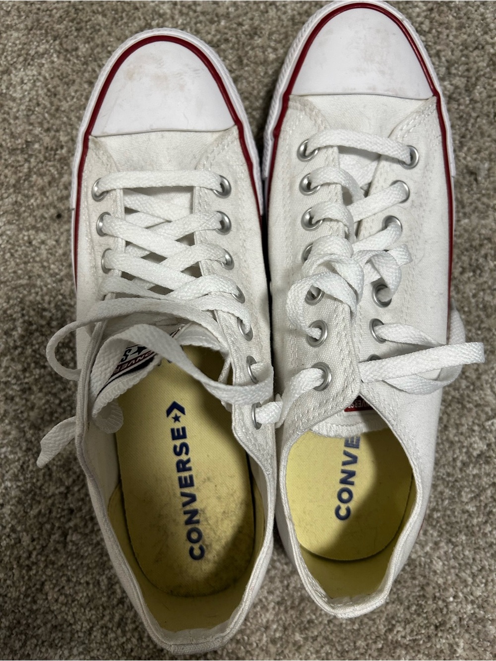 Converse Kids White Canvas Low Top Sneakers with Red Trim